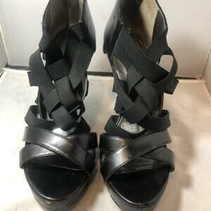 Carlos by Carlos Santana Black Leather Entice Bandage Caged Heels Size 9